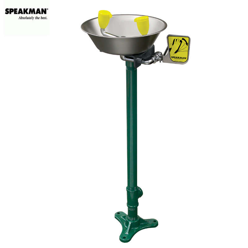 Speakman Pedestal Mounted  Plumbed Eyewash with Yellow ABS Plastic Bowl -SE-583