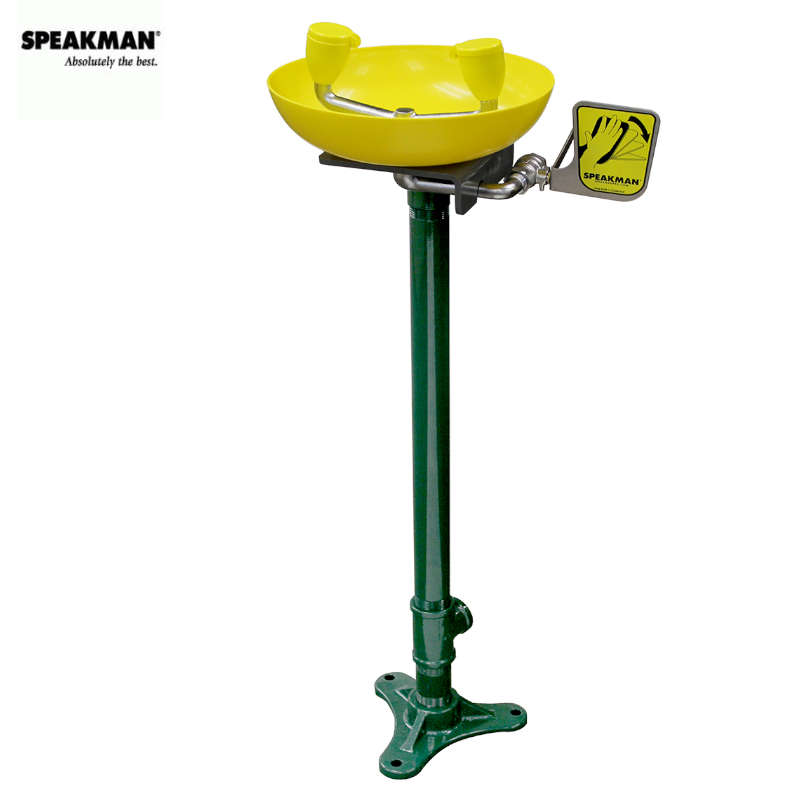 Speakman Pedestal Mounted Plumbed Eye/Face Wash Station with Round ABS Plastic Bowl SE-496