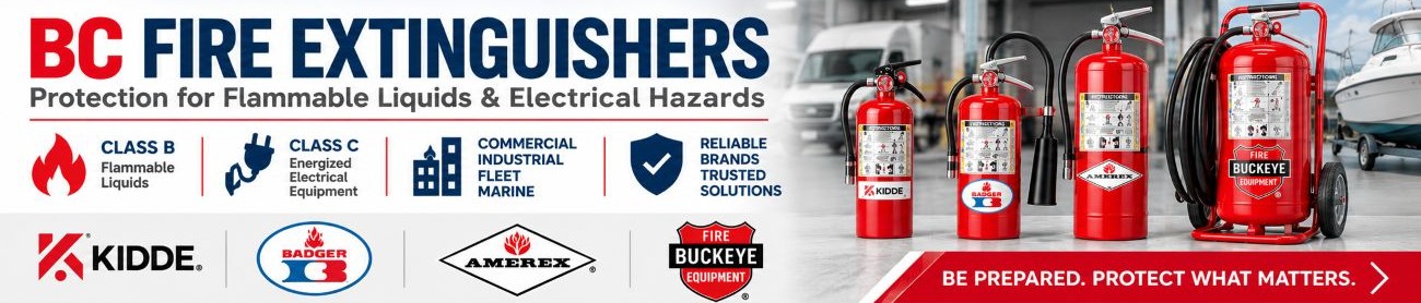BC fire extinguishers for flammable liquid and energized electrical hazards