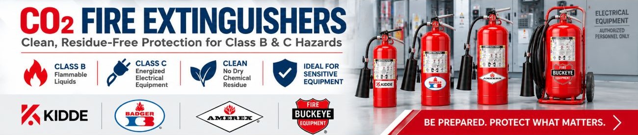 CO2 fire extinguishers for Class B flammable liquid and Class C electrical hazards