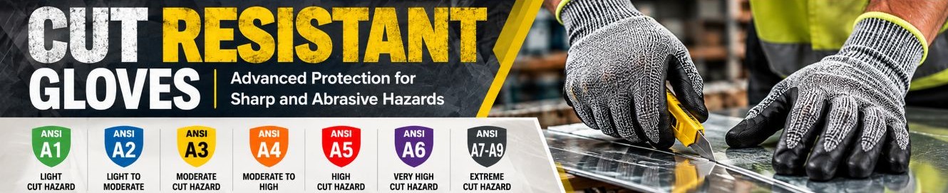 Cut resistant safety gloves for sharp metal, glass, construction and industrial handling applications
