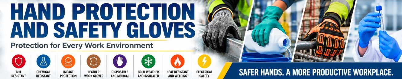 Safety gloves and hand protection for industrial, construction, healthcare and workplace applications