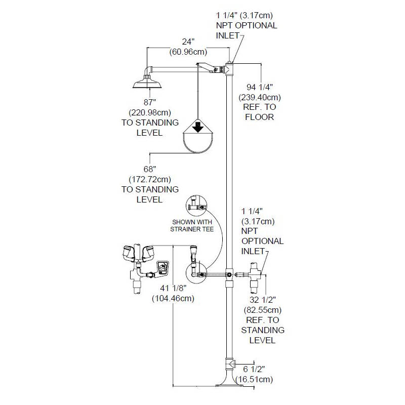  Encon 01050205 Combination Safety Shower with Eyewash Dimensions Diagram