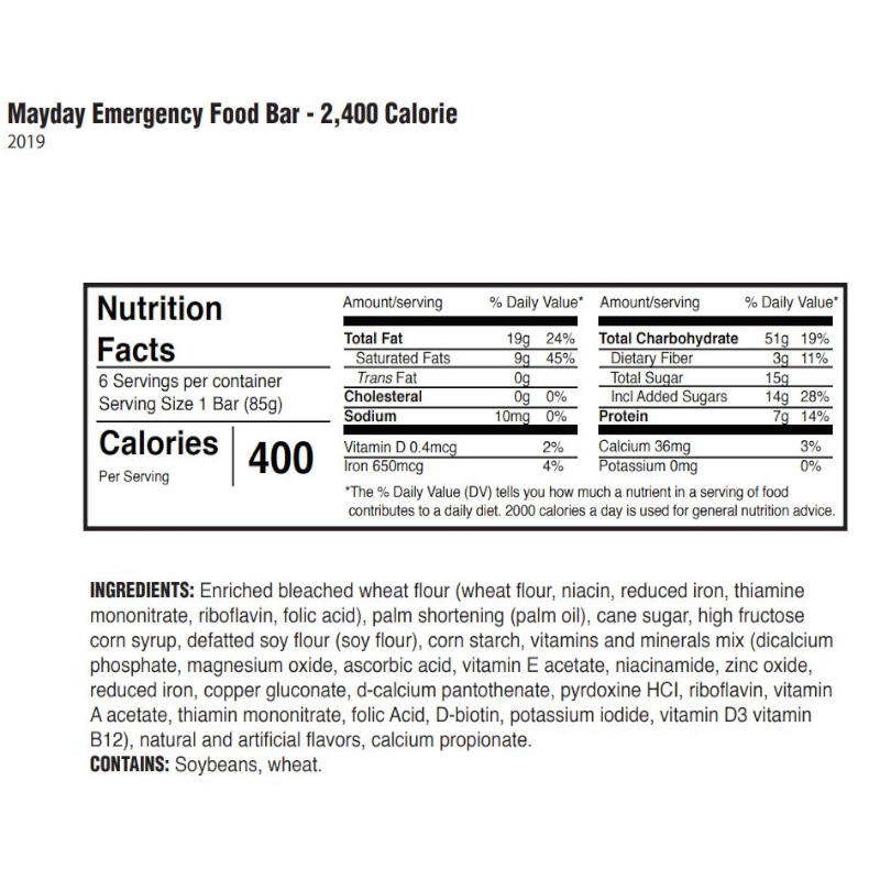 Mayday 2400 Calorie Food Bar Nutrients