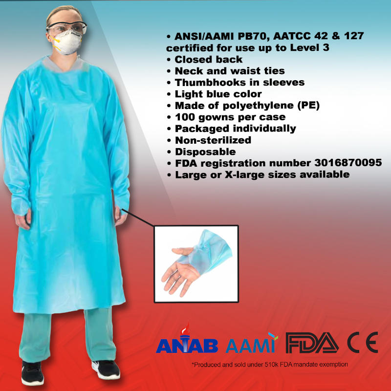 DWL Non-Surgical Isolation Gown - Level 1, Level 2, Level 3, Case of 100