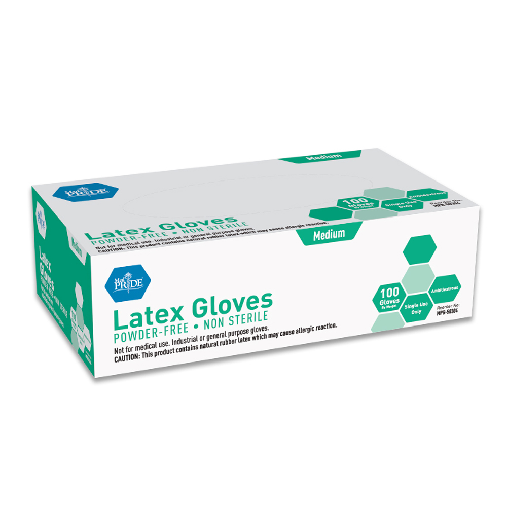 MedPride General Purpose Powder-Free Latex Gloves, Medium Size, Case of 1,000