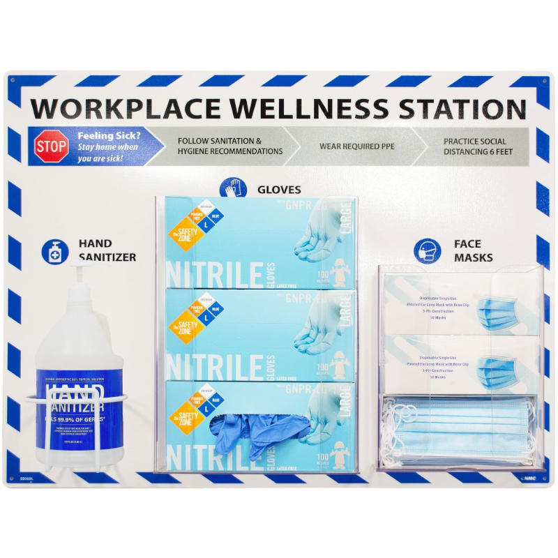 NMC Workplace Wellness Station for Sanitizer, Gloves and Masks, Blue SB08BL