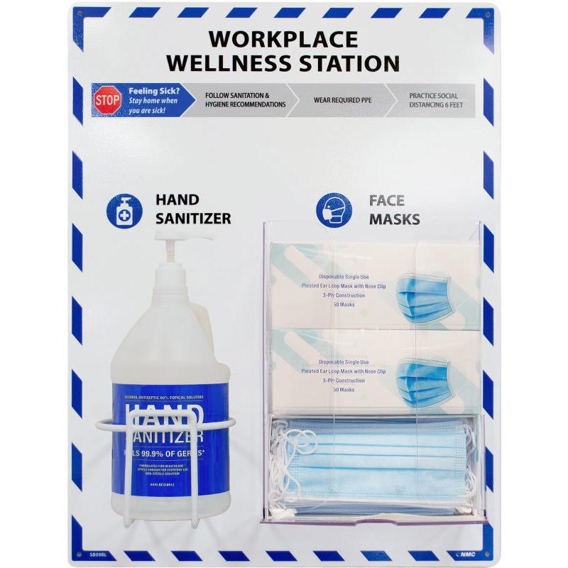 NMC Workplace Wellness Station for Sanitizer and Masks, Blue SB09BL