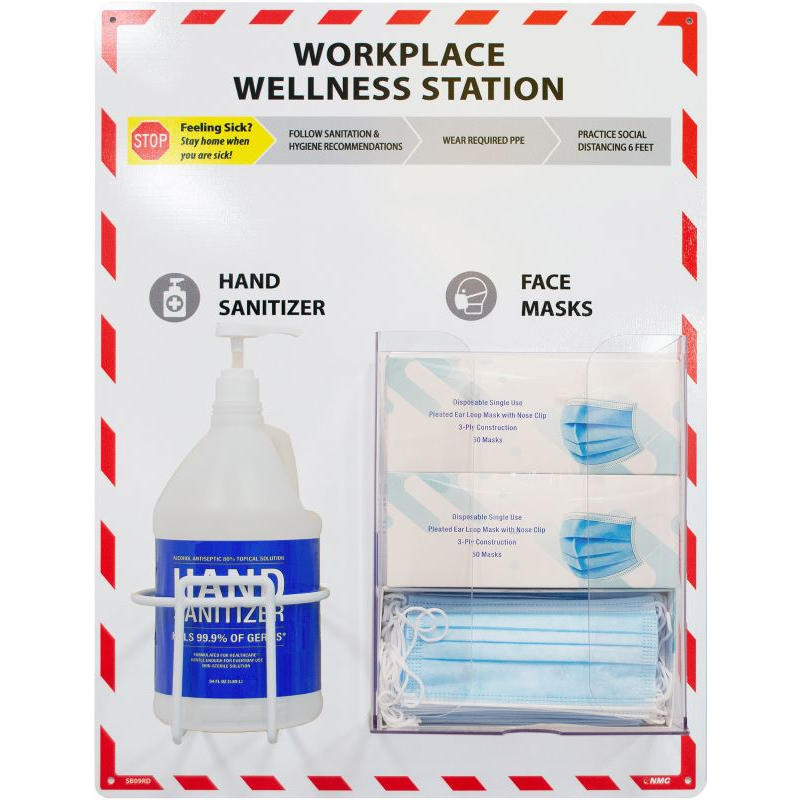 NMC Workplace Wellness Station for Sanitizer and Masks, Red SB09RD