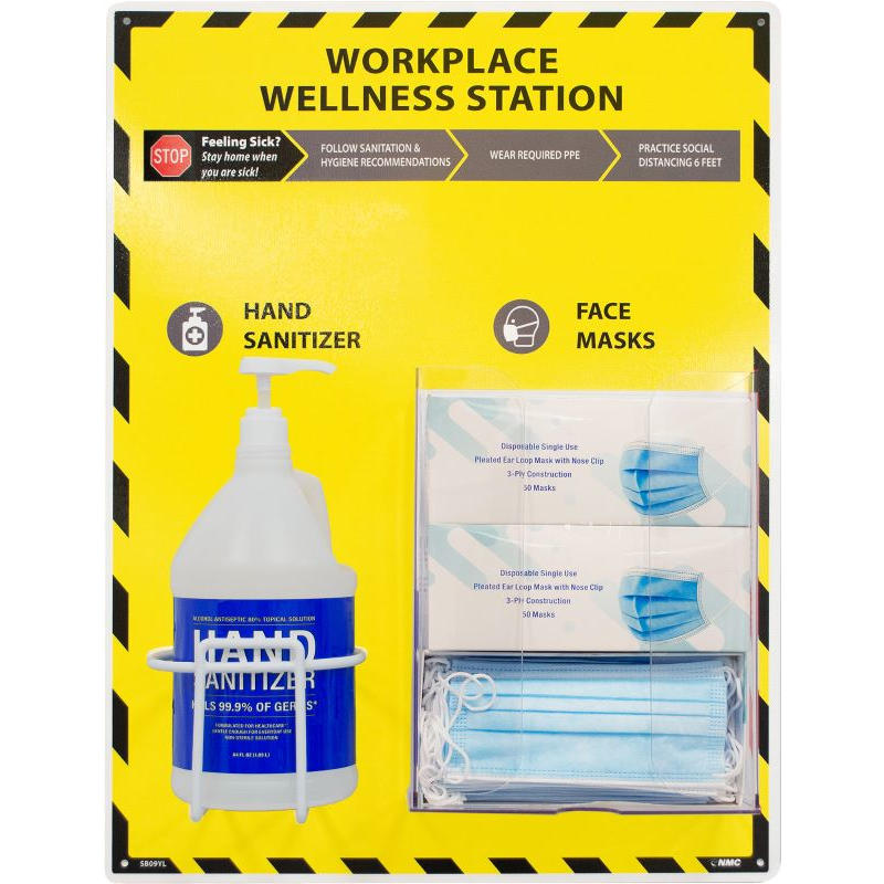 NMC Workplace Wellness Station for Sanitizer and Masks, Yellow SB09YL