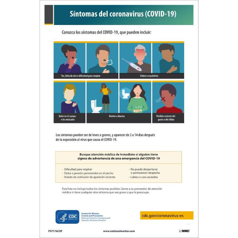 SYMPTOMS OF CORONAVIRUS (COVID-19) POSTER - SPANISH