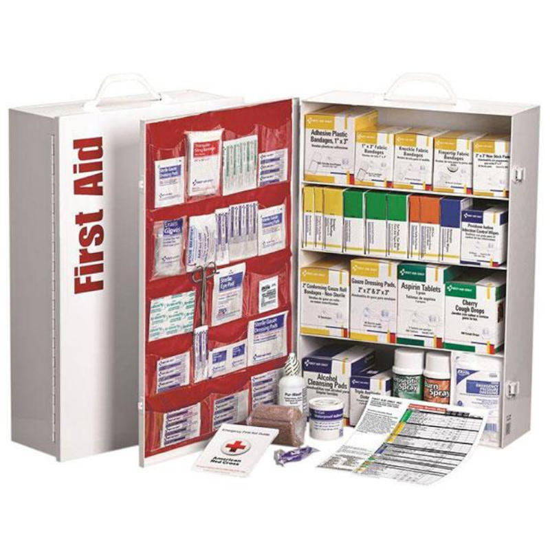 First Aid Only 150 Person, 4 Shelf First Aid Station w/Medication/Eyewash and 20-Pocket Liner - 248OP