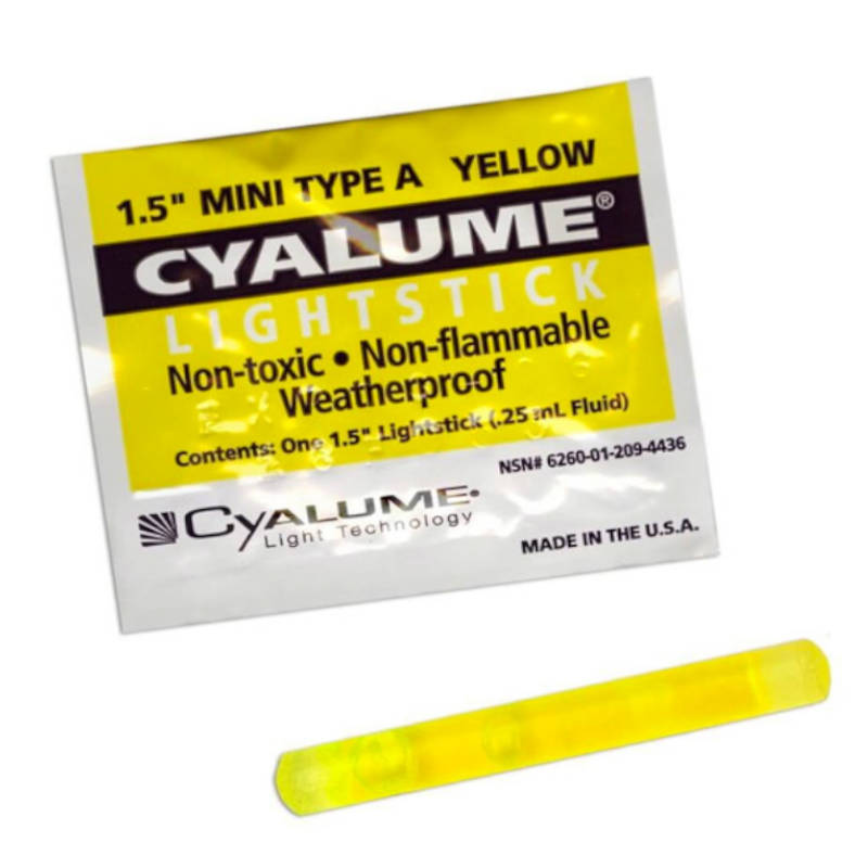 Cyalume 9-44350PF Yellow 1.5 Inch 4 Hour Mini Chemlight - Case of 50