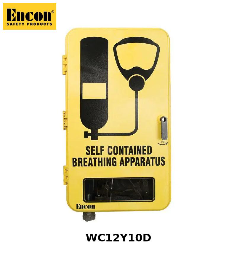Encon Single SCBA Wall Case Molded top shelf, SCBA steel bracket, SCBA Graphics, AGV Window & Internal Heater
