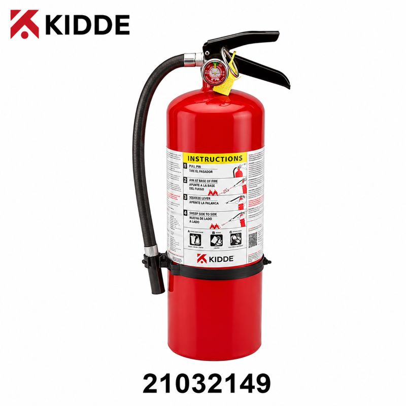 Kidde 21032149 10 lb ABC fire extinguisher with wall hanger and metal valve assembly