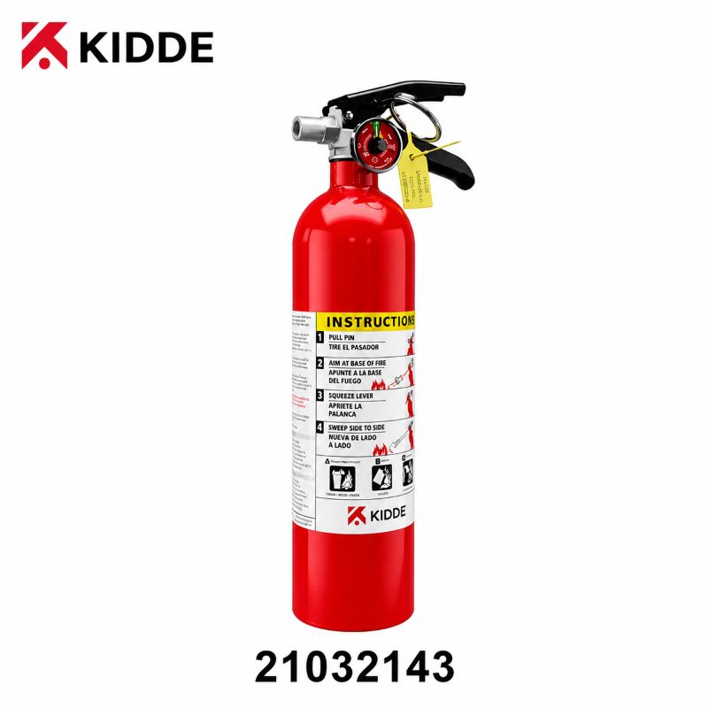 Kidde 21032143 5.5 lb ABC fire extinguisher with metal vehicle bracket and forged metal valve assembly