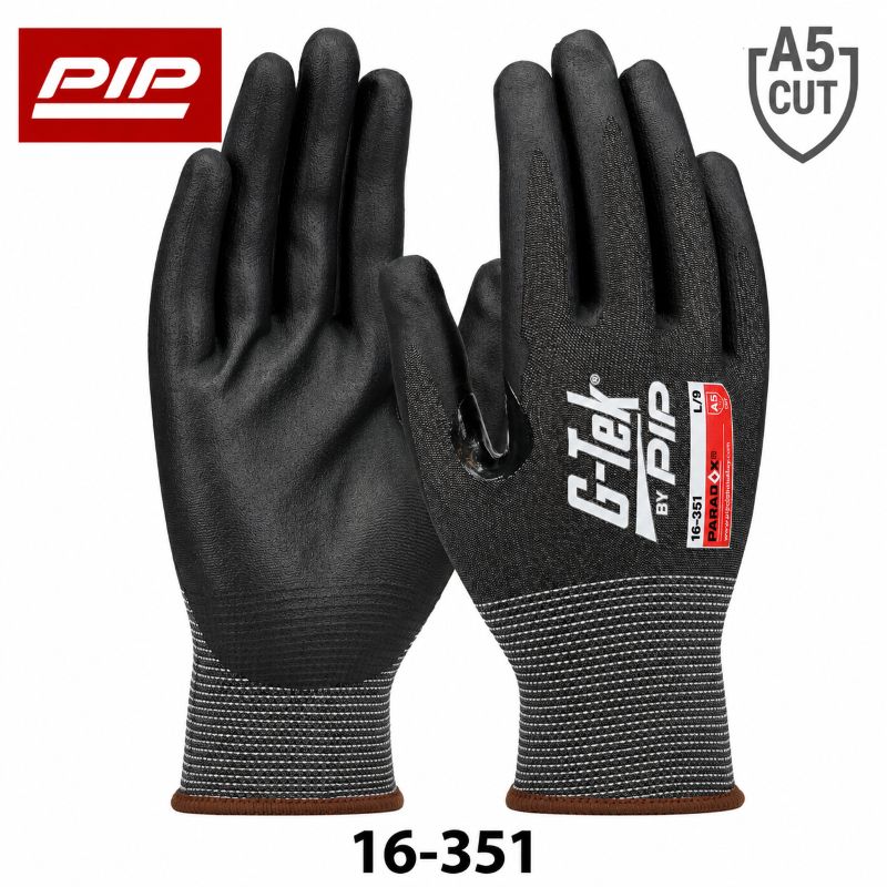 PIP 16-351 G-Tek Paradox ANSI A5 cut resistant gloves with foam nitrile coated palms and fingers
