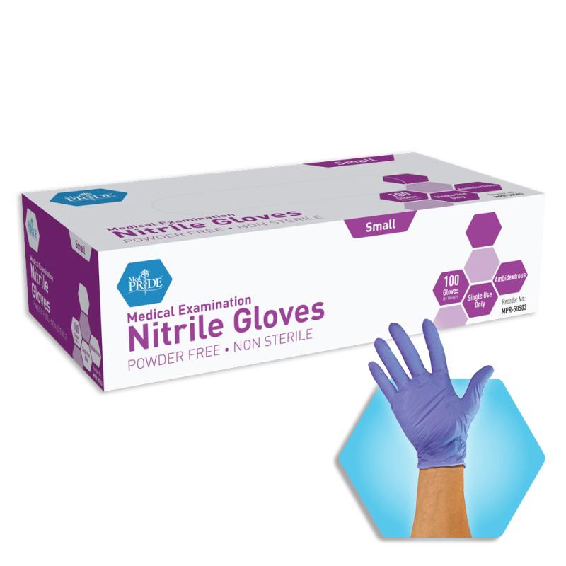 MedPride Powder-Free Medical Grade Blue Nitrile Glove, Small Size, Case of 1000