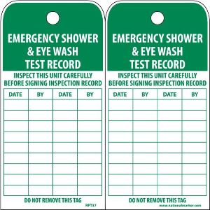 Emergency Shower & Eyewash Test Record Tag - 6X3 Inches, Vinyl