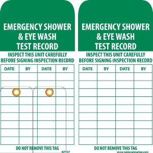 Emergency Shower & Eyewash Test Record Tag - 6X3 Inches, Vinyl