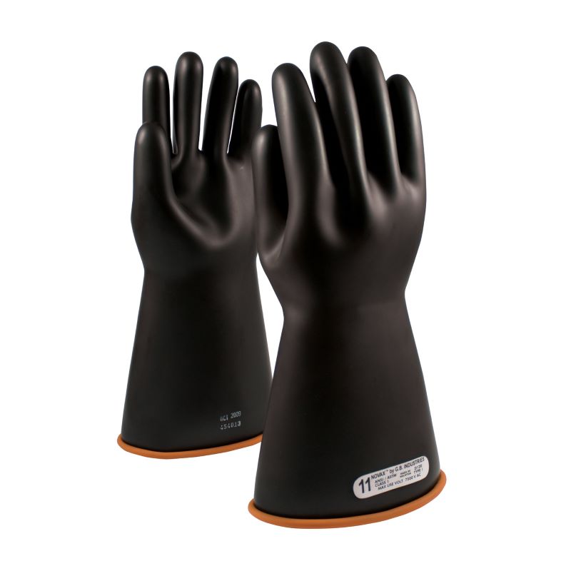 PIP NOVAX 155-1-16 Class 1 Rubber Insulating Glove Straight Cuff - 16", Black w/ Orange Inner, 1 Pair