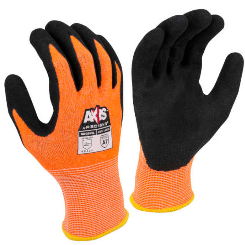 Radians RWG559L AXIS Cut Level 7 Sandy Nitrile Coated Glove, Large, 1 Dozen Pair