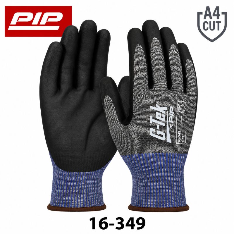 PIP 16-349 G-Tek PolyKor ANSI A4 cut resistant gloves with foam nitrile coated palms and fingers