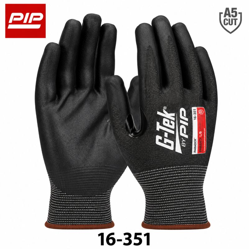PIP 16-351 G-Tek Paradox ANSI A5 cut resistant gloves with foam nitrile coated palms and fingers