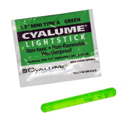 Cyalume 4 Hour Mini Light Stick - 1-1/2" Green Color - 9-44340, NSN # 6260-01-209-4434