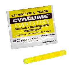 Cyalume 4 Hour Mini Light Stick - 1-1/2" Yellow Color - 9-44350, NSN # 6260-01-209-4435
