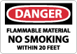 Danger - Flammable Material No Smoking Within 20 Feet Sign