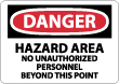 Danger - Hazardous Area No Unauthorized Personnel Beyond This Point Sign