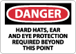 Danger - Hard Hats, Ear and Eye Protection Required Beyond This Point Sign